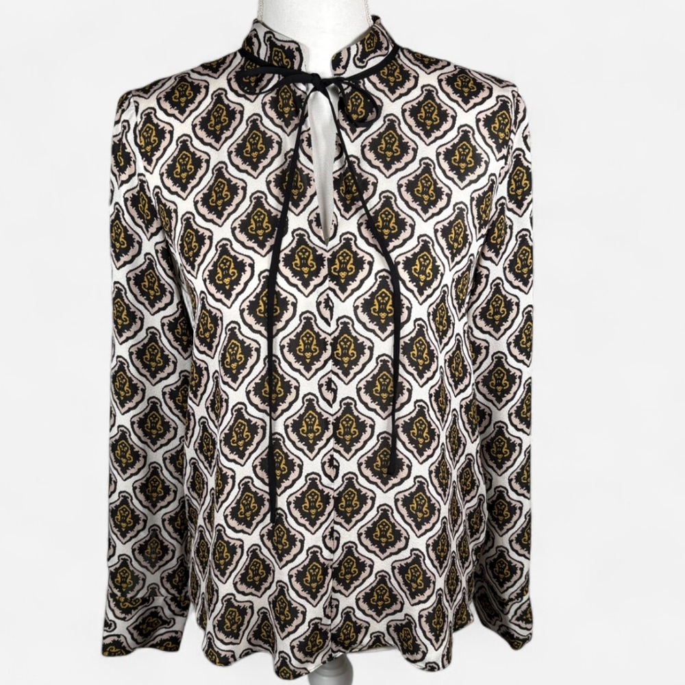 ALC silk printed blouse boho baroque v-neck tie top size 2